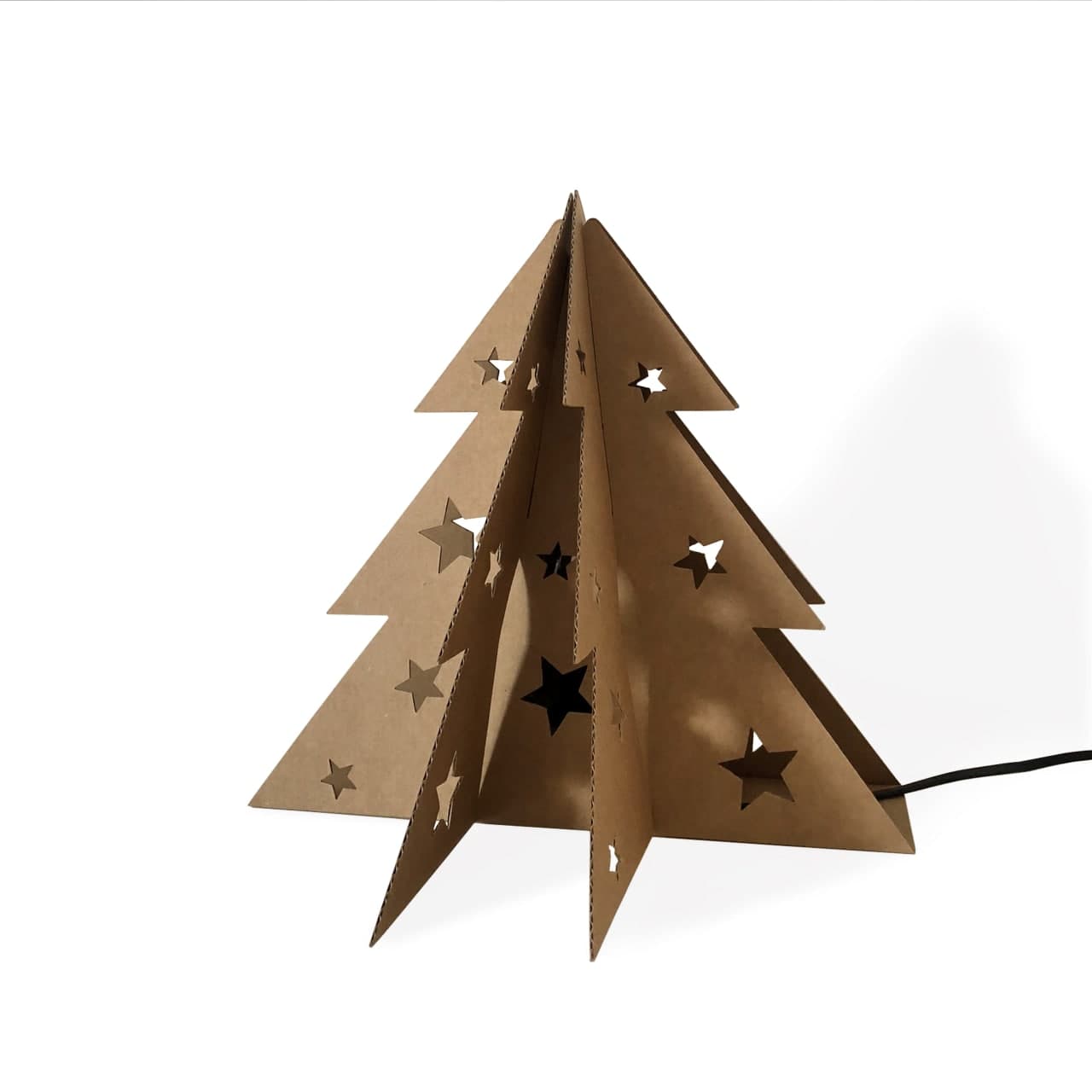Alberello di Natale in cartone avana, con lampadina LED